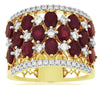 LARGE 4.16CT DIAMOND & AAA RUBY 14KT YELLOW GOLD OVAL & ROUND MULTI FLOWER RING