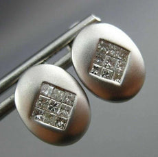 ESTATE .40CT PRINCESS DIAMOND 14KT WHITE GOLD OVAL MATTE & SHINY EARRINGS #7768