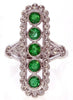 LARGE 1.26CT DIAMOND & AAA EMERALD 18K WHITE GOLD FILIGREE MILGRAIN 5 STONE RING