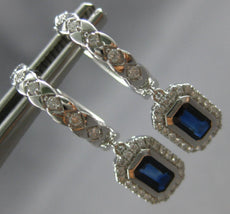 1.06CT DIAMOND & AAA SAPPHIRE 14K WHITE GOLD 3D CLASSIC HUGGIE HANGING EARRINGS