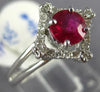 ESTATE .85CT DIAMOND & AAA RUBY 18KT WHITE GOLD 3D ROUND SQUARE ENGAGEMENT RING