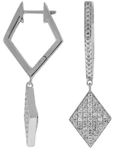 .90CT DIAMOND 14KT WHITE GOLD 3D ROUND PAVE GEOMETRICAL HUGGIE HANGING EARRINGS