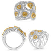 LARGE 2.73CT WHITE & FANCY YELLOW DIAMOND 18KT TWO TONE GOLD 3D MULTI HEART RING