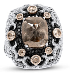 EXTRA LARGE 4.5CT WHITE BLACK CHOCOLATE FANCY DIAMOND 18K WHITE & ROSE GOLD RING