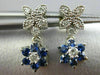 ESTATE .55CT DIAMOND & SAPPHIRE 14KT WHITE GOLD FLOWER MILGRAIN HANGING EARRINGS