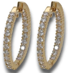 1.72CT DIAMOND 18KT YELLOW GOLD CLASSIC INSIDE OUT HUGGIE HOOP HANGING EARRINGS