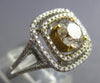 WIDE 1.34CT WHITE & FANCY YELLOW DIAMOND 18KT 2 TONE GOLD ROUND DOUBLE HALO RING