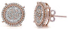 1.04CT DIAMOND 14KT ROSE GOLD 3D ROUND & BAGUETTE CLASSIC FLOWER STUD EARRINGS