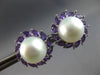 ESTATE LARGE 1.81CT AAA AMETHYST & PINK SOUTH SEA PEARL 14KT WHITE GOLD STUD EARRINGS