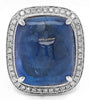 LARGE 37.76CT DIAMOND & AAA SAPPHIRE 18K WHITE GOLD CUSHION & ROUND CLASSIC RING