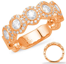 .85CT DIAMOND 14KT ROSE GOLD 3D MULTI FLOWER FILIGREE SEMI ETERNITY LOVE RING