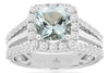 WIDE 2.24CT DIAMOND & AAA AQUAMARINE 14K WHITE GOLD CUSHION HALO ENGAGEMENT RING