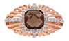 ESTATE 2.17CT DIAMOND & AAA SMOKY TOPAZ 14KT ROSE GOLD 3D SQUARE FLOWER FUN RING