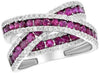 LARGE 3.75CT DIAMOND & AAA RUBY 18KT WHITE GOLD MULTI ROW CRISS CROSS LOVE RING