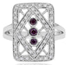 .51CT DIAMOND & AAA AMETHYST 14K WHITE GOLD 3D 3 STONE FILIGREE GEOMETRICAL RING