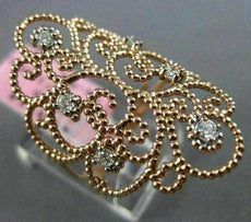 ESTATE LARGE .18CT DIAMOND 14KT ROSE GOLD 3D OPEN FILIGREE ETOILE FLOWER RING