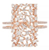 WIDE .89CT DIAMOND 14KT ROSE GOLD ROUND & BAGUETTE CLUSTER DOUBLE BAND FUN RING
