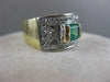 ANTIQUE WIDE 1.25CTW OLD MINE CUT DIAMOND EMERALD 14K GOLD BAND RING 12MM #2008