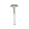 .88CT WHITE & FANCY YELLOW DIAMOND 18KT 2 TONE GOLD 3 STONE HALO ENGAGEMENT RING