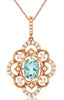 .90CT DIAMOND & AAA AQUAMARINE 14KT ROSE GOLD OVAL OPEN FILIGREE FLOWER PENDANT