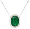 LARGE 13.17CT DIAMOND & AAA EMERALD 18KT 2 TONE GOLD OVAL & ROUND HALO NECKLACE