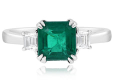 ESTATE LARGE 2.15CT DIAMOND & AAA EMERALD 18K WHITE GOLD SQUARE & TRAPEZOID RING