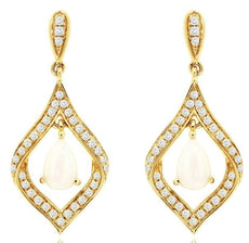 .79CT DIAMOND & AAA OPAL 14KT YELLOW GOLD PEAR SHAPE TEAR DROP HANGING EARRINGS