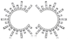 ESTATE .75CT DIAMOND 14KT WHITE GOLD 3D ROUND & BAGUETTE SEMI MOON LOVE EARRINGS
