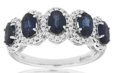 1.65CT DIAMOND & AAA SAPPHIRE 14KT WHITE GOLD 3D OVAL 5 STONE ANNIVERSARY RING
