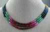 LONG 40CT MULTI COLOR SAPPHIRE RUBY & EMERALD MULTI STRAND OMBRE NECKLACE #27654