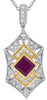 1.11CT DIAMOND & AAA RUBY 14KT 2 TONE GOLD PRINCESS & ROUND HEXAGON FUN PENDANT