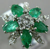ESTATE LARGE 2.52CT DIAMOND & AAA EMERALD 14K WHITE GOLD FLOWER ANNIVERSARY RING