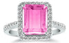 LARGE 5.98CT DIAMOND & AAA PINK TOPAZ 14K WHITE GOLD SQUARE HALO ENGAGEMENT RING