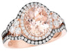 LARGE 3.65CT DIAMOND & AAA MORGANITE 14KT ROSE GOLD OVAL & ROUND ENGAGEMENT RING