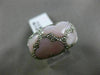 ESTATE WIDE .18CT DIAMOND 14K WHITE GOLD 3D MOTHER OF PEARL 3 CLOVER FLOWER RING