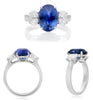 LARGE 5.80CT DIAMOND & AAA SAPPHIRE PLATINUM 3D OVAL 3 STONE ENGAGEMENT RING
