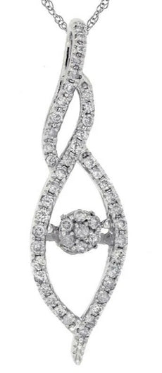 .30CT DIAMOND 14KT WHITE GOLD 3D FLOWER DOUBLE LEAF TEAR DROP FLOATING PENDANT