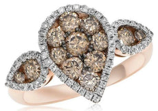 1.40CT WHITE & MOCHA DIAMOND 14KT GOLD 3D PEAR SHAPE CLUSTER ANNIVERSARY RING