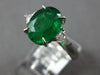 LARGE 3.06CT DIAMOND & AAA EMERALD 18KT WHITE GOLD OVAL 3 STONE ENGAGEMENT RING
