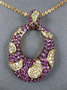 LARGE 2.63CT DIAMOND & AAA PINK SAPPHIRE 18KT ROSE GOLD 3D OVAL LEAF FUN PENDANT