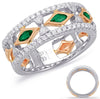 WIDE .67CT DIAMOND & AAA TSAVORITE 14K WHITE ROSE GOLD FILIGREE ANNIVERSARY RING