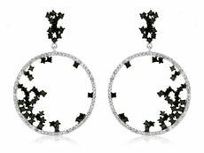 ESTATE 1.80CT WHITE & BLACK DIAMOND 14KT WHITE GOLD ETOILE FUN HANGING EARRINGS