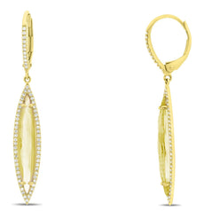 3.33CT DIAMOND & AAA CITRINE 14KT YELLOW GOLD 3D ELONGATED LEAF HANGING EARRINGS