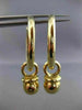 ESTATE 14KT YELLOW GOLD 3D CLASSIC BELL CHARM HANGING HOOP EARRINGS 3mm #25678