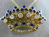 ANTIQUE 1.26CT DIAMOND & AAA BLUE ENAMEL 14K YELLOW GOLD CROWN PIN PENDANT 20798