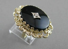 ANTIQUE VICTORIAN OLD MINE DIAMOND ONYX 14K Y GOLD FILIGREE COCKTAIL RING #20714