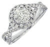 .70CT DIAMOND 14K WHITE GOLD ROUND CLUSTER FLOWER CRISS CROSS INFINITY LOVE RING