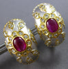 LARGE 1.36CT DIAMOND & AAA RUBY 18KT 2 TONE GOLD 3D HANDCRAFTED EARRINGS #28136