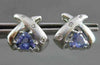 ESTATE 1.0CT DIAMOND & AAA TANZANITE 14KT WHITE GOLD TRILLION X STUD EARRINGS