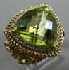 LARGE 12.16CT DIAMOND & AAA GREEN TOPAZ 14KT YELLOW GOLD ROPE FILIGREE HALO RING